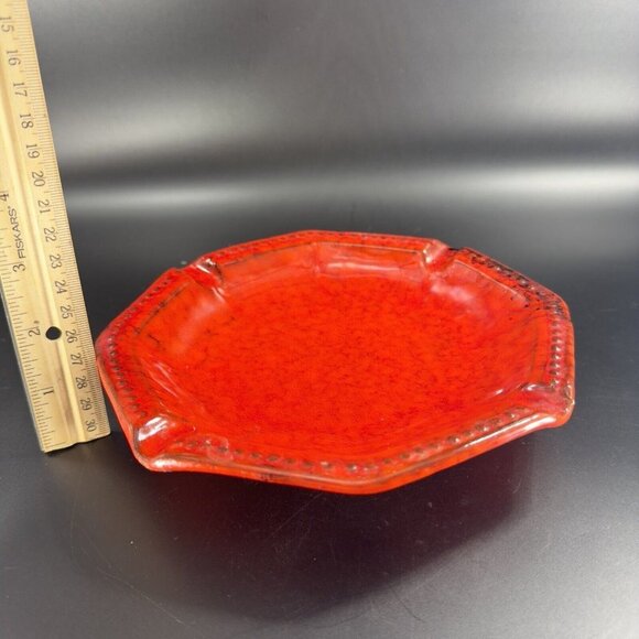 Mid Century Italian Art Pottery Tray Dish Bright Red Glaze Marked Italy Vintage - Picture 4 of 16